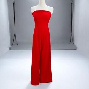 Red Strapless Jumpsuit Womens XS Formal Evening Party Elegant Chic Wide Leg NWT